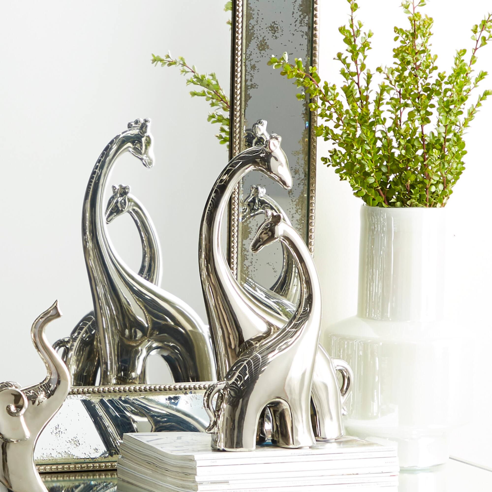 15" Silver Ceramic Contemporary Giraffe Sculpture
